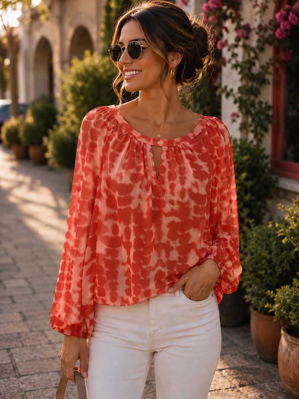 Jennifer Lopez Sheer Red Blouse | Date Night Statement Top | Flowy Evening